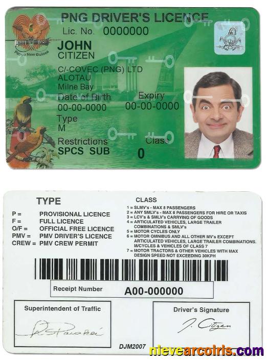 Papua New Guinea driving license in PSDformat,2020 present